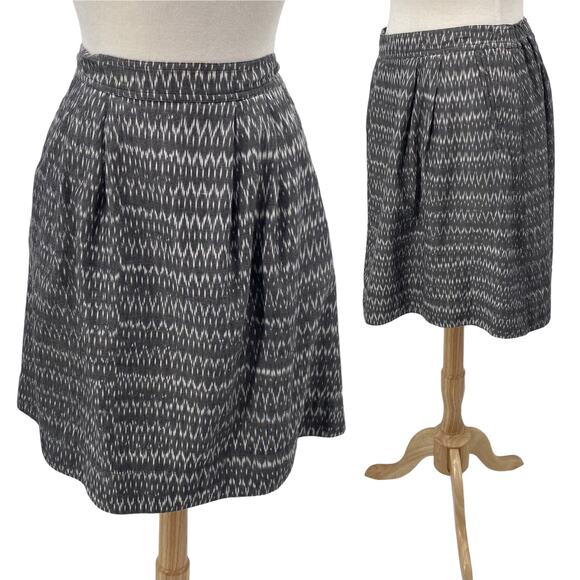 Eileen Fisher Mini Skirt A Line Pleated Organic Cotton Geometric Print Gray S - Picture 1 of 8